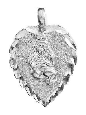 Pendant of Baby Krishna on Pipal Leaf Suckling His Toe