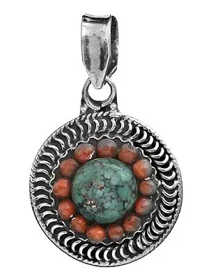 Turquoise and Coral Round Pendant