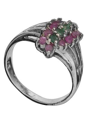Faceted Emerald and Ruby Gemstone Ring
