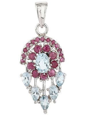 Faceted Ruby and Blue Topaz Pendant