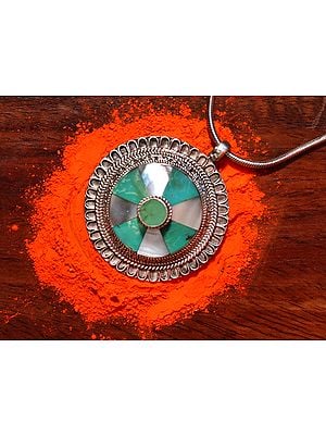 Mandala Pendant with MOP and Green Agate Handmade in  Nepal