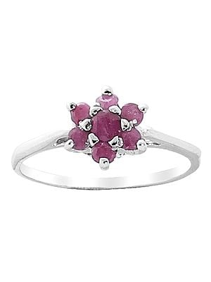 Superfine Floral Sterling Silver Ring with Studded Precious Gemstone