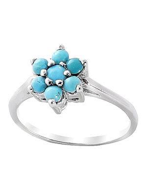Superfine Floral Sterling Silver Ring with Studded Precious Gemstone