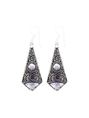 Designer Sterling Silver Earrings Studded with Amethyst Stone