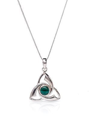 Triquetra Pendant with Round Shape Malachite Gemstone