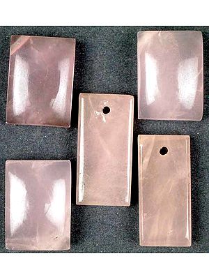 Lot of Five Rose-Quartz Cabochon Rectangles (Both Side-Drilled and Top-Drilled)