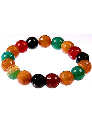 Multicolor Gemstone Stretch Bracelet (Carnelian, Black Onyx and Green Onyx)