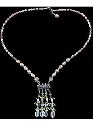 Pearl Necklace with Rose Quartz and Peridot