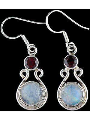 Rainbow Moonstone and Garnet Earrings