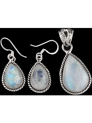 Rainbow Moonstone Pendant with Matching Earrings Set