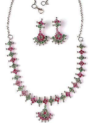 Ruby and Emerald Necklace & Earrings Set