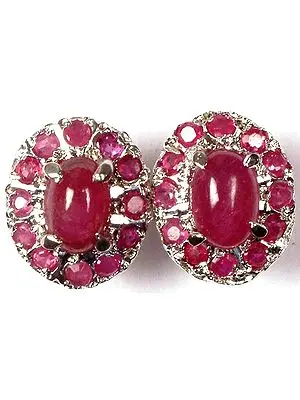 Oval and Round Ruby Gemstone Earrings