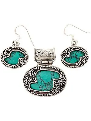 Spider's Web Turquoise Pendant with Earrings Set