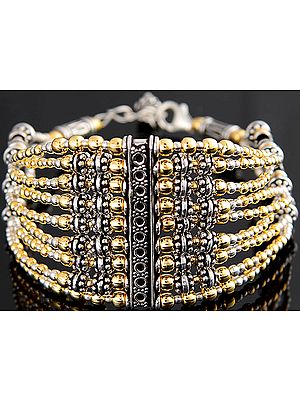 Sterling Nine Layered Beaded Bracelet with Gold Plated Beads