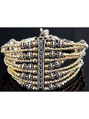 Sterling Nine Strands Beaded Bracelet with Gold Plated Beads