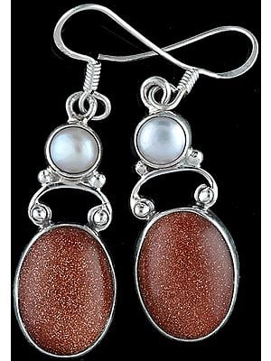 Sunstone and Pearl Earrings