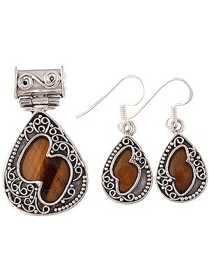 Tiger Eye Pendant with Matching Earrings Set