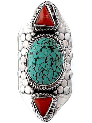 Turquoise and Coral Ring