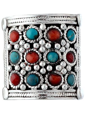 Turquoise and Coral Ring