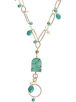 Turquoise and Pearl Gold Plated Necklace