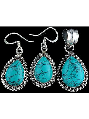 Turquoise Pendant with Matching Earrings Set