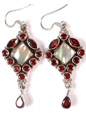 Abalone & Faceted Garnet Earrings