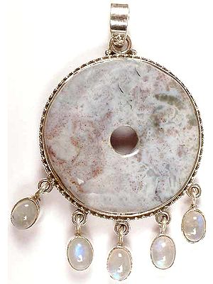 Agate Pendant with Rainbow Moonstone Dangles