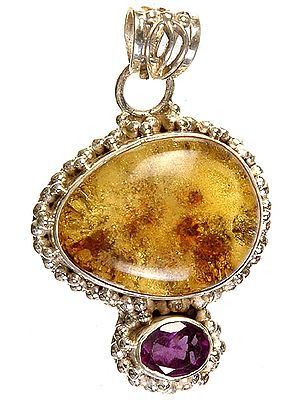 Amber and Faceted Amethyst Pendant