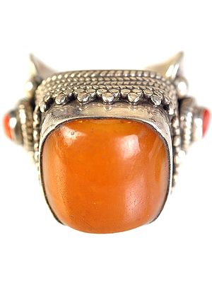 Amber Ring with Twin Coral