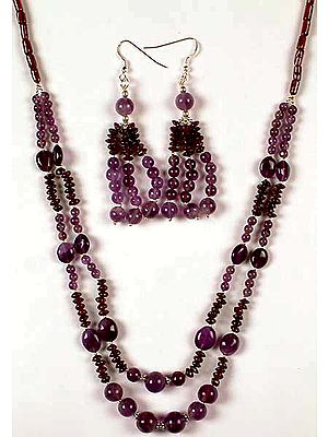 Amethyst & Garnet Necklace with Matching Earrings
