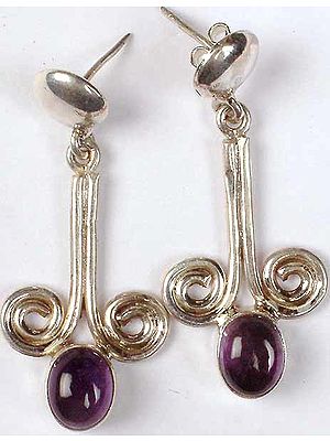 Amethyst Earrings with Spiral