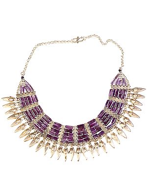 Amethyst and Silver Necklace with Banana-bud Pendants