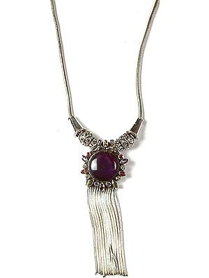 Amethyst Necklace with Sterling Shower and Gemstone