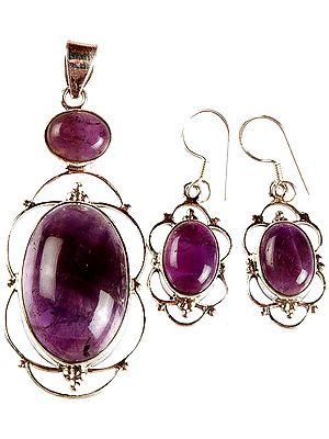 Amethyst Oval Pendant and Earrings Set