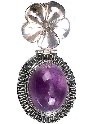 Amethyst Oval Pendant with Filigree and Flower Bale