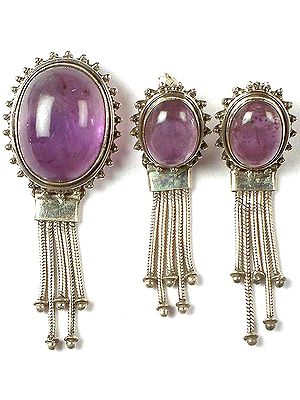 Amethyst Pendant & Earrings Set with Showers