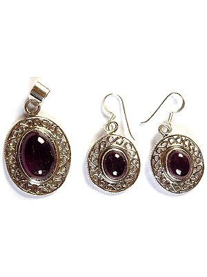 Amethyst Pendant with Earrings Set