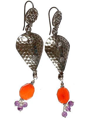 Antiquated Dimple Earrings with Gemstone (Faceted Carnelian and Amethyst)