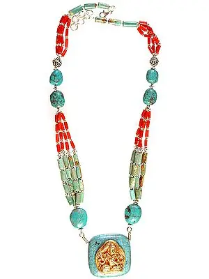Manjushri Necklace with Coral and Turquoise