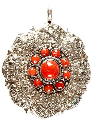 Ashtamangala Pendant with Coral Dharma Chakra