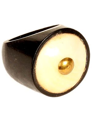 Black and Ivory Finger Ring with Brass Center
