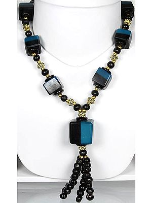 Black and Teal Beaded Necklace