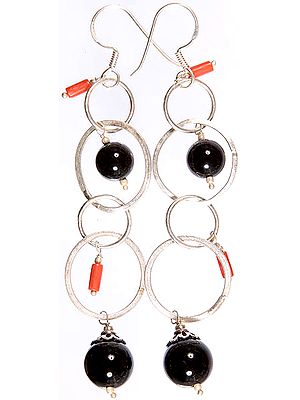 Black Onyx and Coral Earrings