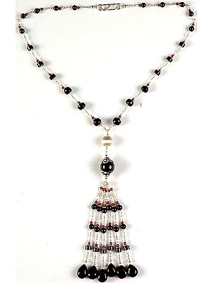 Black Onyx and Garnet Necklace with Charms