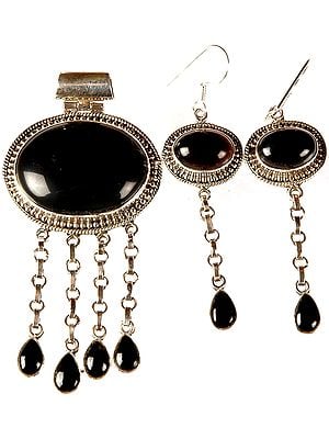 Black Onyx Cascade Pendant with Matching Earrings Set