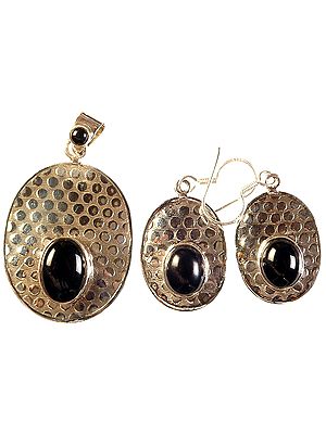 Black Onyx Pendant with Matching Earrings Set