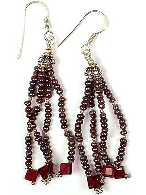 Black Pearl Earrings wth Garnet