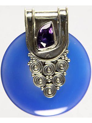 Blue Chalcedony and Amethyst Pendant
