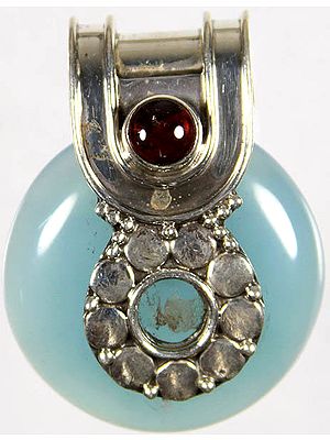 Blue Chalcedony and Garnet Pendant