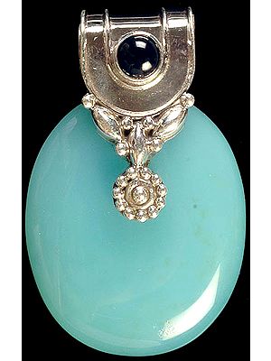 Blue Chalcedony Oval Pendant with Black Onyx